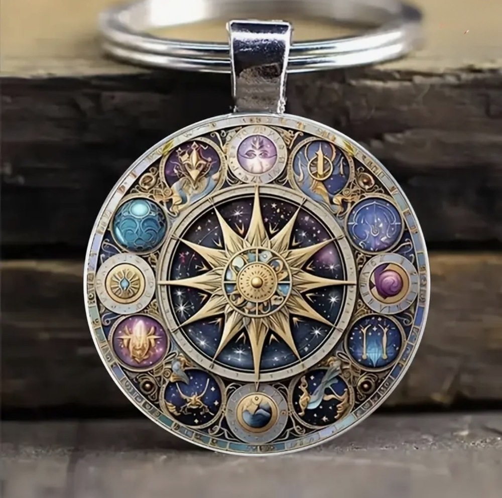 3/$25 Celestial Compass Astrology Zodiac Cosmic Keychain NEW